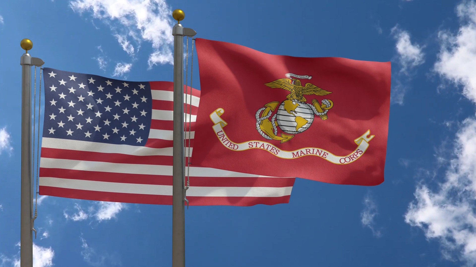 American Flag with United States Marine Corps, Two Flags